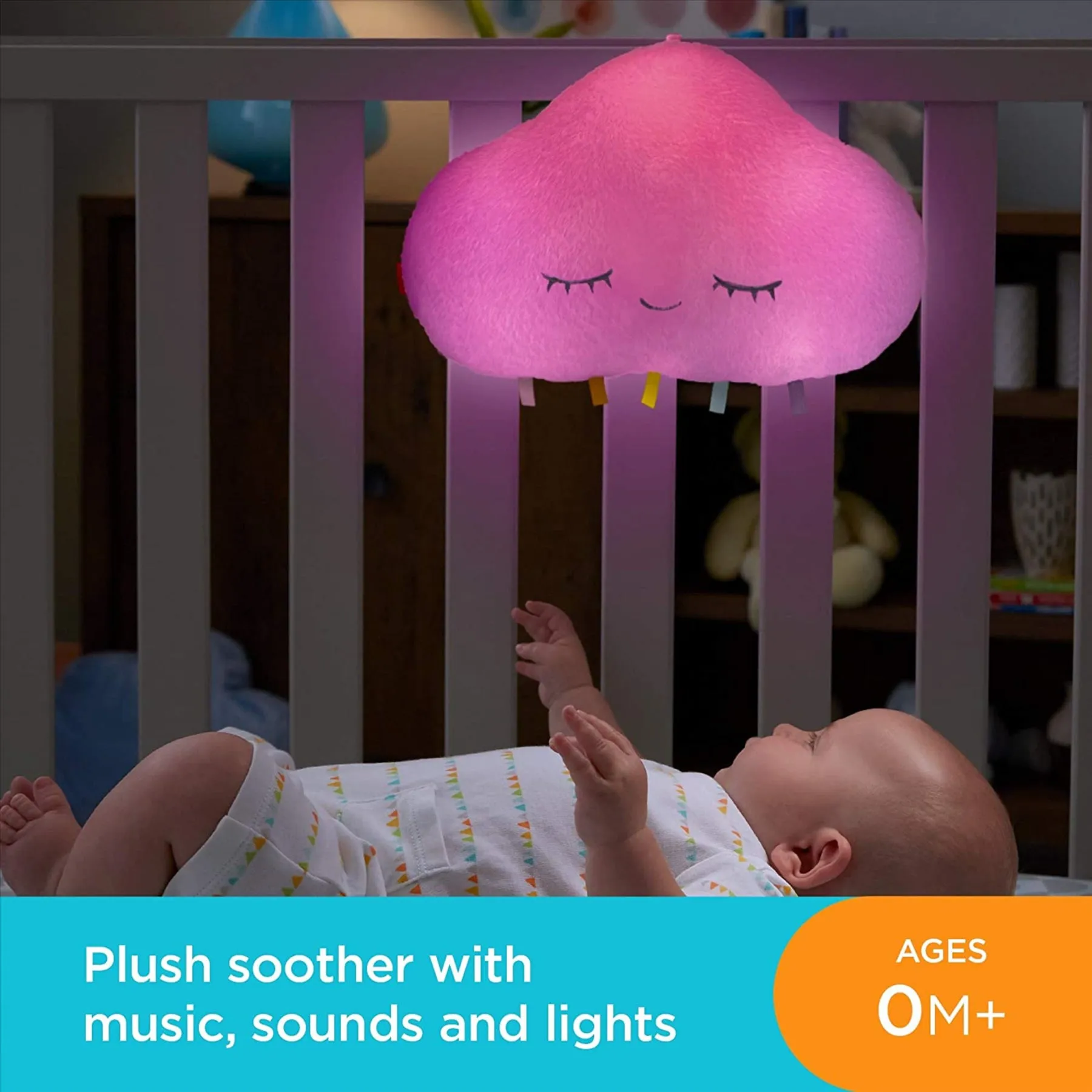 Fisher Price Twinkle & Cuddle Cloud Soother, Baby Light-Up Cot Mobile with Music
